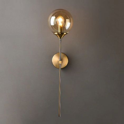 Applique murale vintage industrielle – globe en verre – 15 × 60 cm – douille E27 – lampe murale décorative pour salle de bain, bar et escalier (Abat-jour ambre)