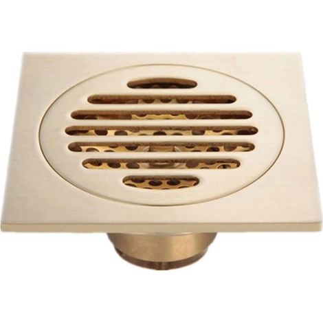Siphon de sol carré en laiton, 4 pouces, avec récupérateur de cheveux et grille amovible, convient pour la cuisine, la buanderie et le garage.-AquaForge (1/4)