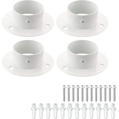 Lot de 4 Pièces Support de Tige Réglable en Acier Inoxydable, 5 CM, Base Épaissie Fermeture Murale Charge Lourde pour Armoire Rideau Douche Séchoir, Blanc