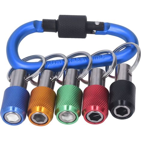 Schnellwechsel-Bithalter für 1/4"-Sechskantaufnahmen, Schraubendreher mit Verlängerung und 5 farbige Steckschlüssel. (1/5)