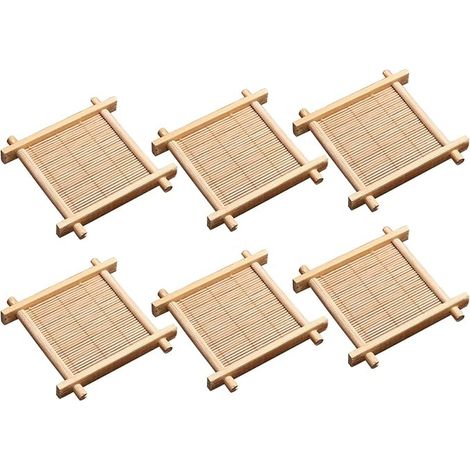 Lot de 6 sous-verres en bambou pour service a the Gongfu, dessous de verre pour tasses a expresso et petites tasses a the en verre ou ceramique, protege les tables des traces de brulure (1/5)