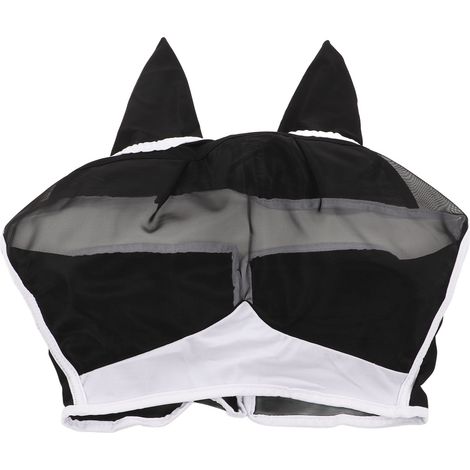 Masque Anti-Mouches pour Cheval Respirant avec Élastique et Oreilles, Protection UV Détachable Noir (1/5)