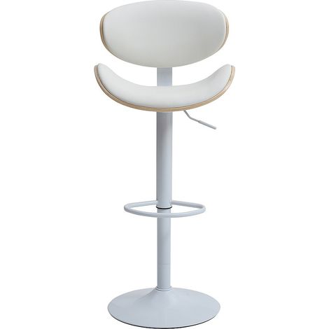 Tabouret de bar en simili, placage chêne et métal - Hauteur réglable - Naturel clair et Blanc - MONTENEGRO (1/4)