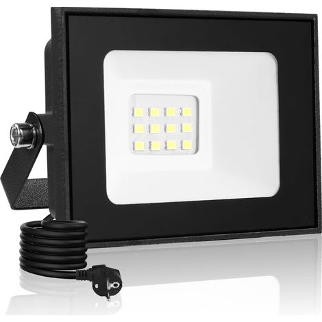 Projecteur LED 10W, 6500K Blanc froid, IP66 Imperméable,  Pour Terrasse, Jardin, Garage, Cour