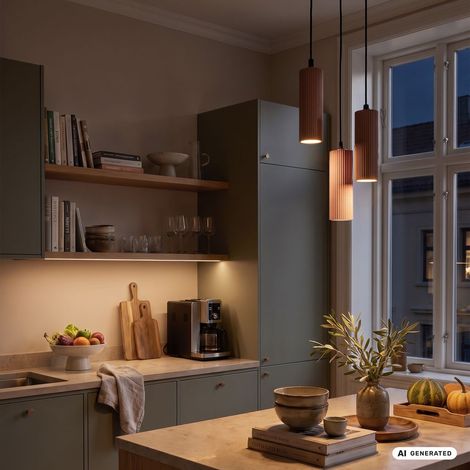 Briloner Suspension LED réglable en hauteur Ø20x120 cm douille GU10 max. 9W 3 lumières coffee-warm grey - Lampe suspendue salle à manger table salon (1/5)