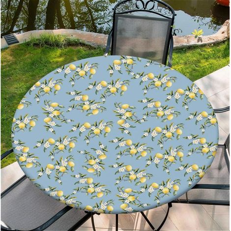 Outdoor Tischdecke 150cm rund, wetterfest, abwischbar, mit Gummizug, Zitrone