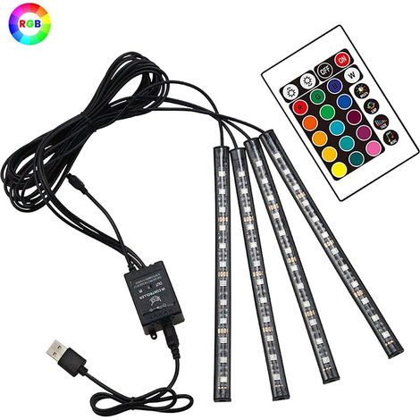 Bande lumineuse LED intérieure pour voiture, activée par la musique et la télécommande, 4 en 1, étanche. (1/5)