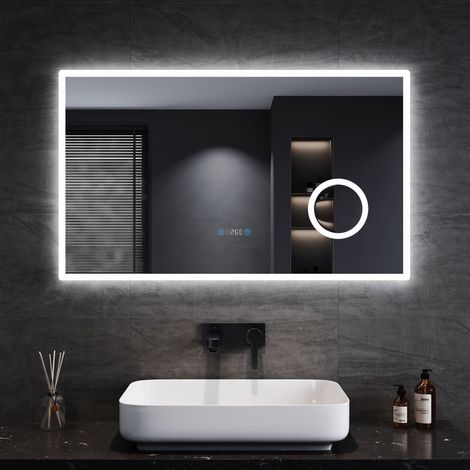 SONNI Specchio da Bagno LED con Ingrandimento 3x e Illuminazione Specchio con Orologio Digitale Specchio da Bagno Antiappannamento 100x60cm (1/5)