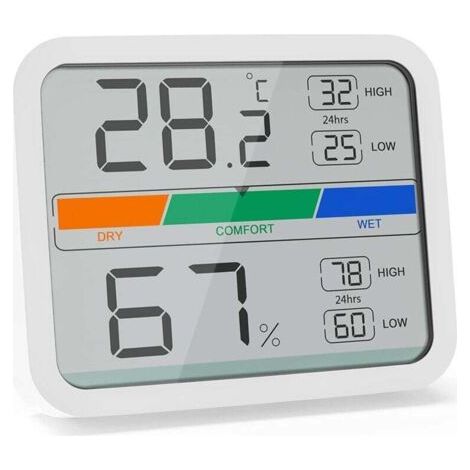 Digitales Thermometer mit Hygrometer für den Innenbereich, Temperatur- und Feuchtigkeitsmonitor mit ℉/℃-Umrechnung, Anzeige von Maximal- und Minimalwerten für Temperatur und Luftfeuchtigkeit (Weiß)