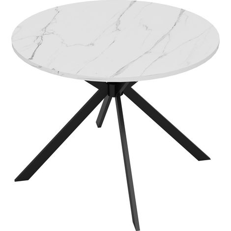 Table de Cuisine 140/100 x 100 cm 4 à 6 places plateau rond ou ovale pieds en métal coloris blanc