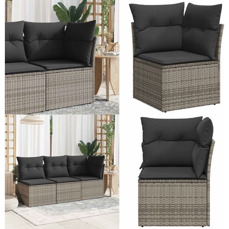 Garten-Ecksofa mit Kissen Grau Poly Rattan - Gartensofa - Ecksofa - Terrassenmöbel - Outdoor Möbel - Lounge Set - Home & Living (1/5)