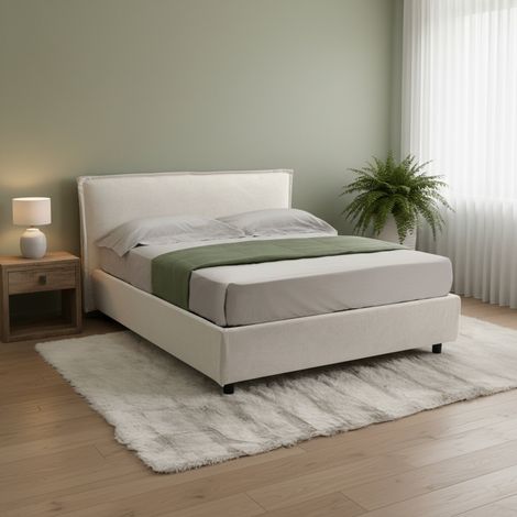 Cama Matrimonial Bruzolo, Cama con Colchón Incluido, Desenfundable Made in Italy, con Almacenamiento, Beige (1/5)