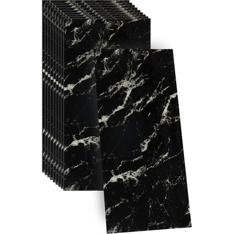 10 pezzi di paraschizzi adesivi per cucina 60 x 30 cm, pannelli murali adesivi effetto marmo per bagno in PVC, piastrelle autoadesive nere per cucina (1/5)