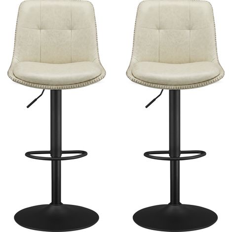 Tabourets de Bar, Lot de 2, Pivotant et Réglable en Hauteur, en PU, 44 x 47 x 93-114 cm, Blanc et Noir (1/5)
