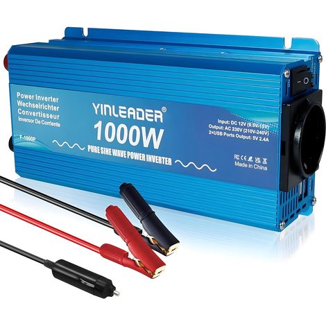 Convertisseur 1000W 12V 230V Onduleur Pur Sinus 12V 220V Convertisseur de Tension Power Inverter 2 Ports USB Prises AC pour Voiture Camping (1/5)