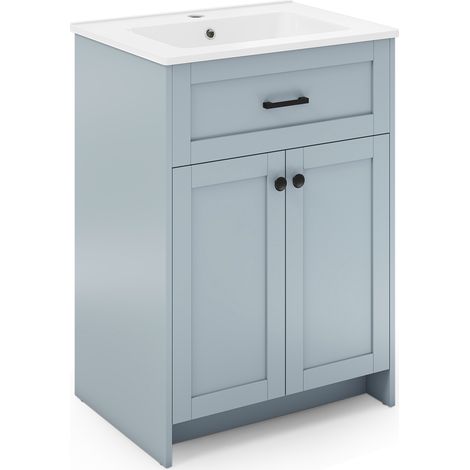 COSTWAY 600mm Bathroom Vanity Bathroom Floor Vanity Cabinet w/2 Doors-Grey (1/5)