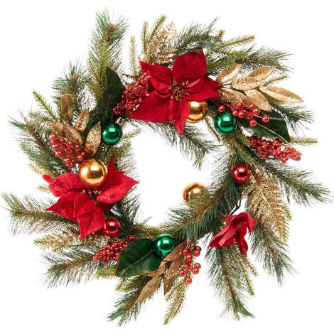 Ghirlanda natalizia con rami di poinsettia, diametro 60 cm - Feeric lights & christmas (1/2)