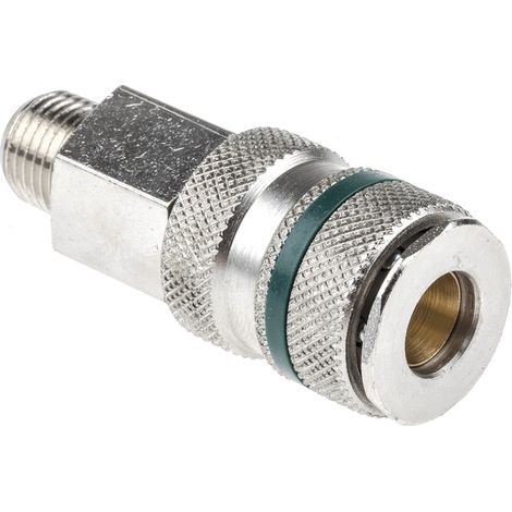 Raccord rapide pneumatique RS PRO, Filetage vers Mâle R 1/4 Mâle 1/4pouces Rectus 17, Schrader NW5 en Laiton, Acier ( Prix pour 1 ) (1/3)
