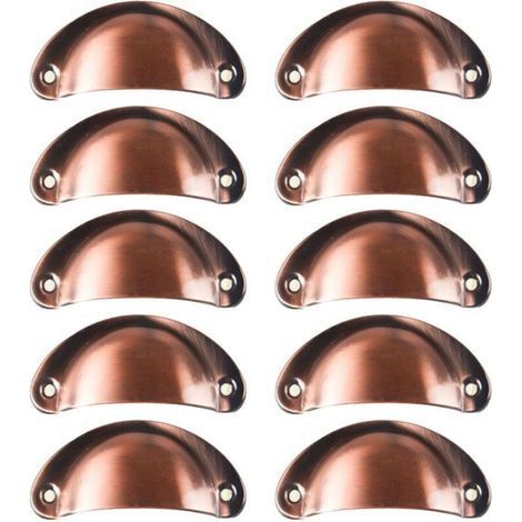 10 Vintage Shell Handle for Drawer Cupboard Kitchen Furniture, Curved Iron Retro Cupboard Door Knob 8.2 x 3.5 cm - Red Copper (1/5)