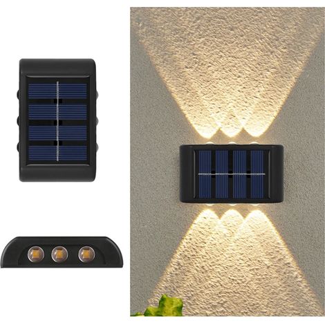 (1 lampe solaire à lumière chaude) 6 LED, applique murale extérieure, éclairage d'ambiance réglable vers le haut et vers le bas, compatible avec la décoration de jardin, cour, balcon, terrasse et camp (1/5)