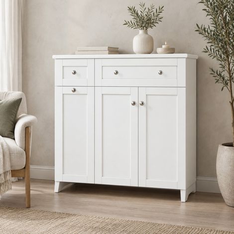 Mueble de baño con lavabo 76 x 47 x 86 cm, 3 cajones, 1 puerta, blanco DESVIAE (1/5)