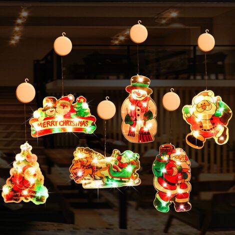 5 lumières de Noël colorées à ventouse, décoration de Noël, vitrine, magasin, scène, dessin animé, habillage