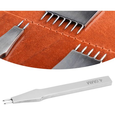 Alène ronde de 4 mm pour percer des trous dans le cuir, outils de sculpture et d'artisanat du cuir, poinçon à 2 dents. (1/5)