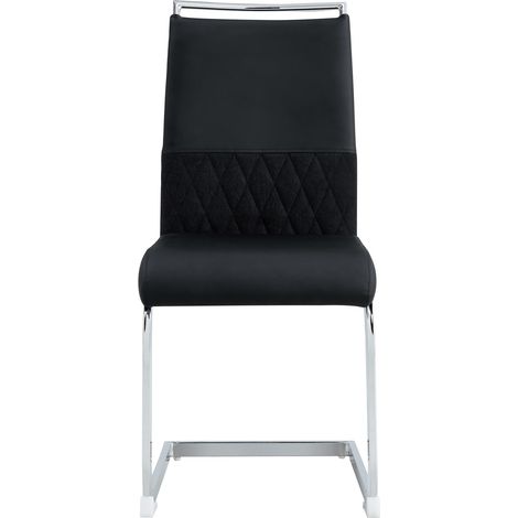 Juego de 6 sillas de comedor negras con respaldo de PU y lino, respaldo alto (1/5)