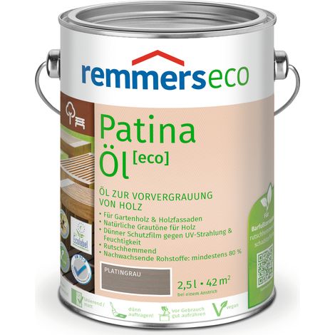 Remmers Patina-Öl [eco] platingrau, 2,5 Liter, nachhaltiges Holzöl grau, innen und außen, vegan, rutschhemmend, natürliche Grautöne für Holz
