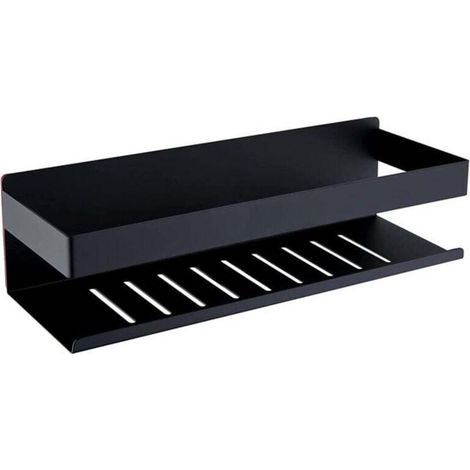 Étagère de Douche Auto-adhésif, Étagère Salle de Bain sans Perçage SUS304 Acier Inoxydable Adhésive Panier de Douche, Noir Mat 30CM