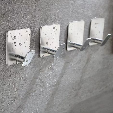 6 Pieces Adhesive Hook, Bathroom Wall Adhesive Hook, Kitchen Towel Hook, Picture Hook Without Drill, Stainless Steel Self Adhesive Hook,Silver MUMU (1/3)