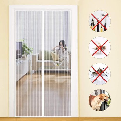 Moustiquaire Aimantée Porte Fenêtre 120x210cm, Filet Ultra Dense, Rideau Anti Mouche Magnétique pour Porte d’Extérieur et d’Intérieur, Installation sans Perçage, avec Ruban Adhésif, Blanc (1/5)