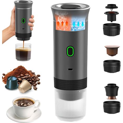 Machine à Café Portable, 3 en 1 Cafetières Expresso à Capsules et Café Moulu Machine à Expresso Électrique Chauffage Rapide pour Bureau Voyage Camping Maison (Gris) (1/5)