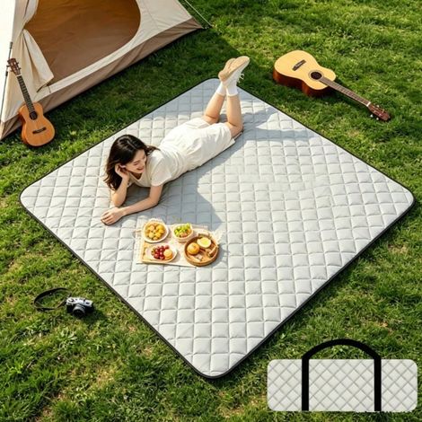 Couverture de pique-nique épaisse matelassée en losanges, imperméable et anti-sable. Pliable et légère, idéale pour jardin, pique-nique, plage et activités familiales. 200 x 150 cm (1/4)