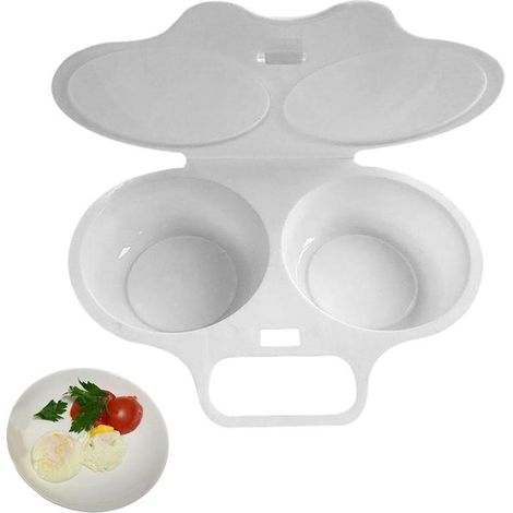 Cuociuova a microonde - Vaporiera per uova - Colazione veloce - Doppio scomparto - Design compatto - Bianco (1/5)