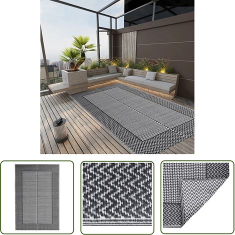 The Living Store Outdoor-Teppich ARAKIL Schwarz 140x200 cm PP - Außenbereich Dekoration - Terrasse Teppich - Balkon Teppich - Garten Teppich - Polypropylen Teppich (1/5)
