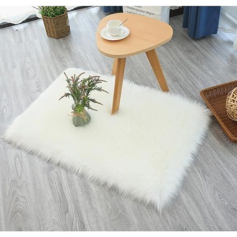1 Tapis blanc, Fibre de polyacrylonitrile, 40x60cm, Rectangle, Salon chambre bureau