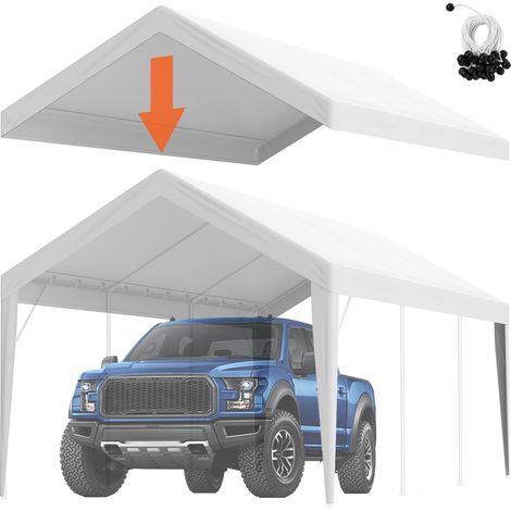 Toile d'auvent de rechange pour abri de voiture, 6,1x3 m, bâche de tente de garage, imperméable protégée contre UV, élastiques à boule, blanc (couverture supérieure uniquement, cadre non inclus) (1/5)
