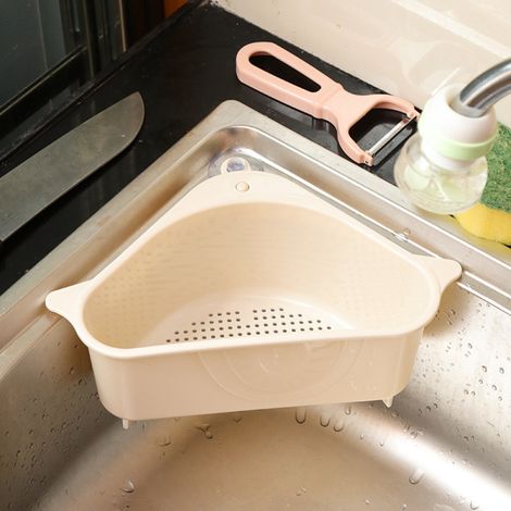 Passoire d'évier, panier de rangement triangulaire avec ventouse, support de cuisine et salle de bain, étagère d'angle suspendue, boîte à savon (1/5)