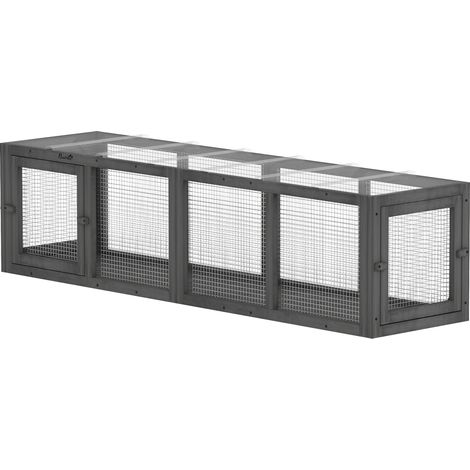 Tunnel de jeu pour chat en bois avec 3 portes, extensible, jouet pour félins jusqu'à 10 kg, 151,5 x 38,5 cm, gris (1/5)
