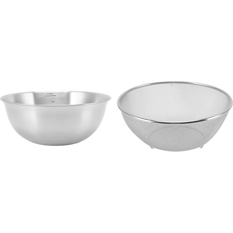 Edelstahl-Sieb mit Schnellablauf, Durchmesser 24 cm, lebensmittelechtes Material, Salatschüssel für die Küche, Schüssel mit Siebfach (1/5)