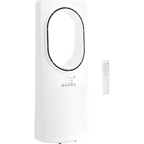 Ventilateur tour sans pales avec télécommande, oscillation à 45°, 3 vitesses, 3 modes, minuterie 15 h, blanc