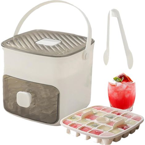 Máquina de hielo a presión con 48 bandejas de malla reutilizables, caja de almacenamiento, para cócteles, café y bebidas tropicales, color blanco. (1/4)