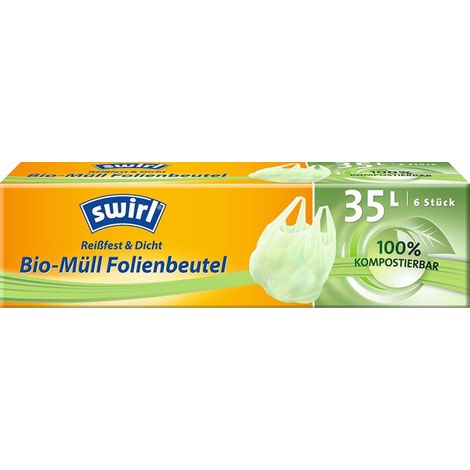 Swirl Bio-Müll-Folienbeutel mit Tragegriff 35 L 6 Stück Mülleimer & Abfallbeutel (1/3)