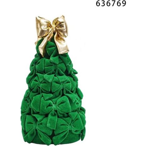 TrAdE Shop Traesio - Albero Di Natale Di Fiocchi Da 28cm Con Fiocco Dorato Addobbo Decorazione Natalizia Feste - Verde (1/2)