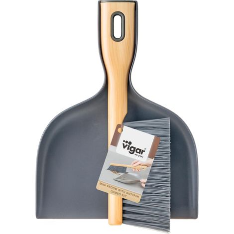 Brosse et Pelle à Main, Ensemble Compact de 2 pièces, Mini Balai pour Cuisine, Table et Bureau, Gris, Bamboo Print (1/5)