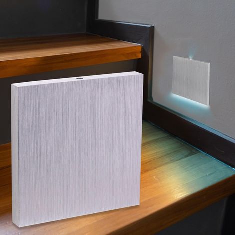 LED Treppenbeleuchtung 230V Wandeinbauleuchte eckig Alu-gebürstet - Unterteil Lichtfarbe: Kaltweiß 6000K 1,5W (1/5)