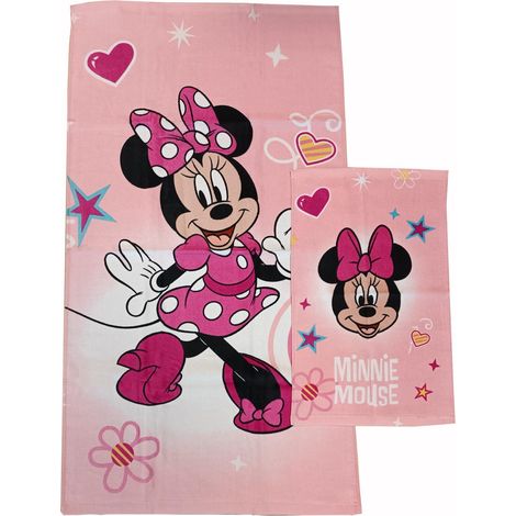 Minnie Mouse Disney, Asciugamani Bagno in Spugna, Set 2 Asciugamani Bagno, Asciugamano Viso, Asciugamano Bidet, Rosa, Cotone, 100 Percento, Set 2 pezzi, Prodotto Ufficiale (1/3)