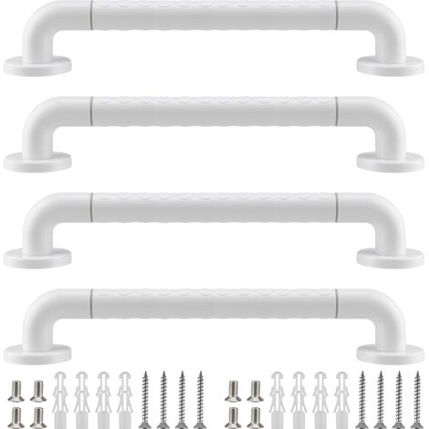 Lot de 4 barres d'appui blanches de 40 cm avec vis, en acier inoxydable pour porte-serviette, handicapé, blessé ou post-opératoire (1/5)