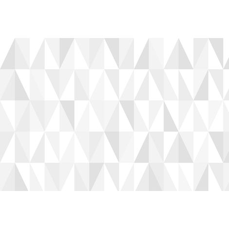 Papier peint panoramique géométrique gris & blanc | Tapisserie panoramique motif triangle salle de bain | Papier peint panoramique scandinave salon - 267 x 400 cm (4 pièces) (1/2)